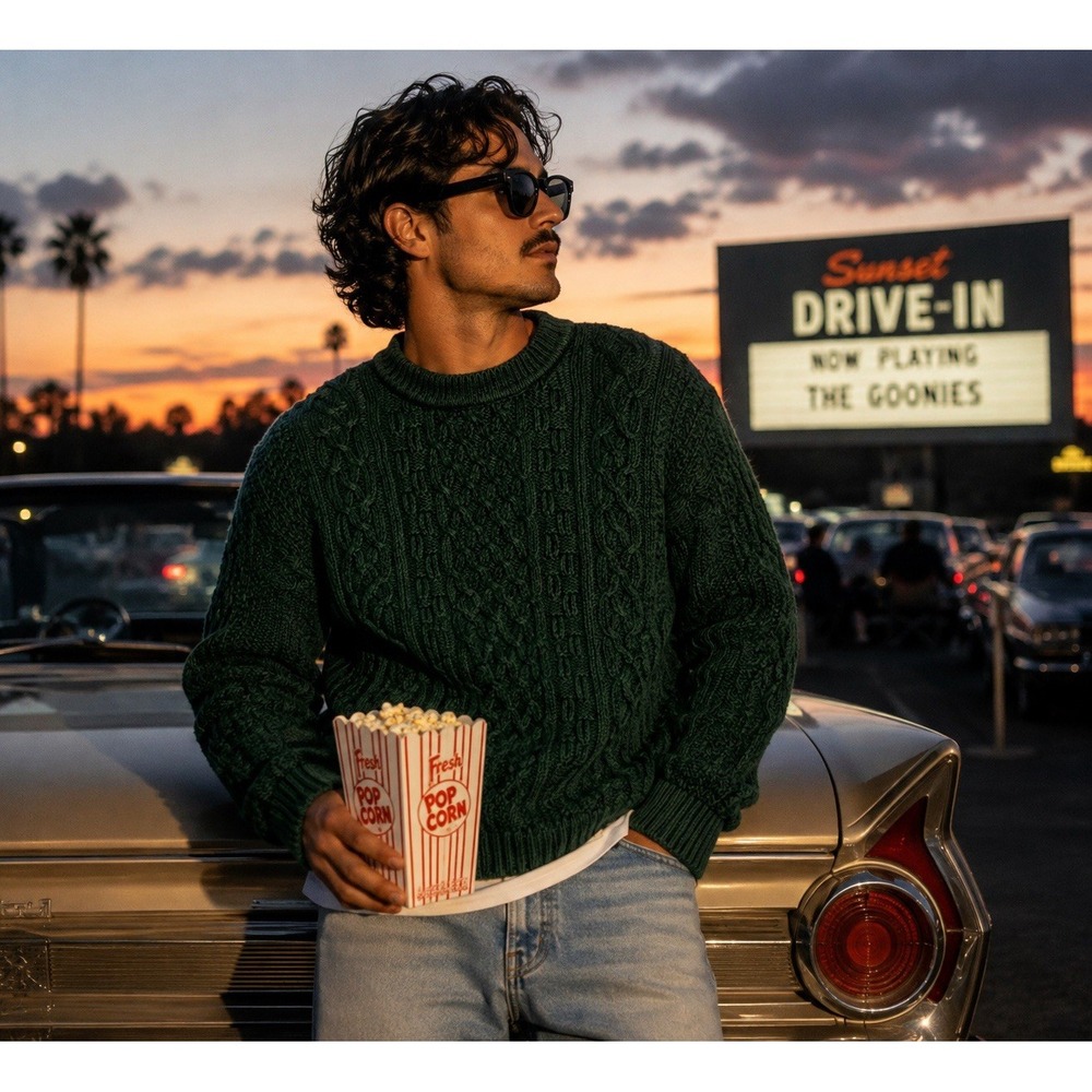 Vintage 90s Structure Cable Knit Sweater Men S Green Ramie Cotton Heavy Chunky